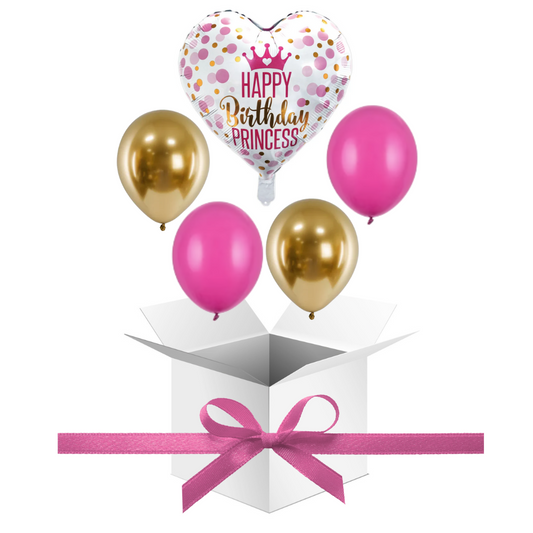 Balony z Helem w Pudełku Prezentowym – Happy Birthday Princess