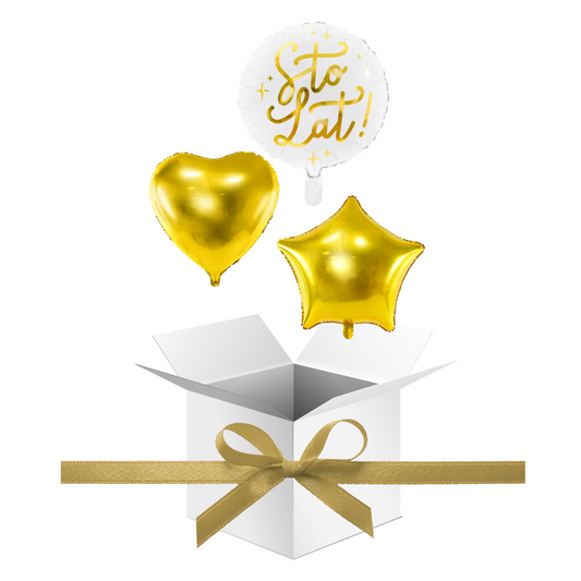 Balony z Helem w Pudełku Prezentowym – Złote Sto Lat!