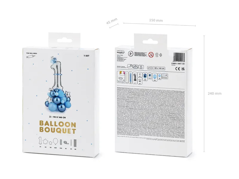 Zestaw balonów Cyfra "1", niebieski, 90x140cm