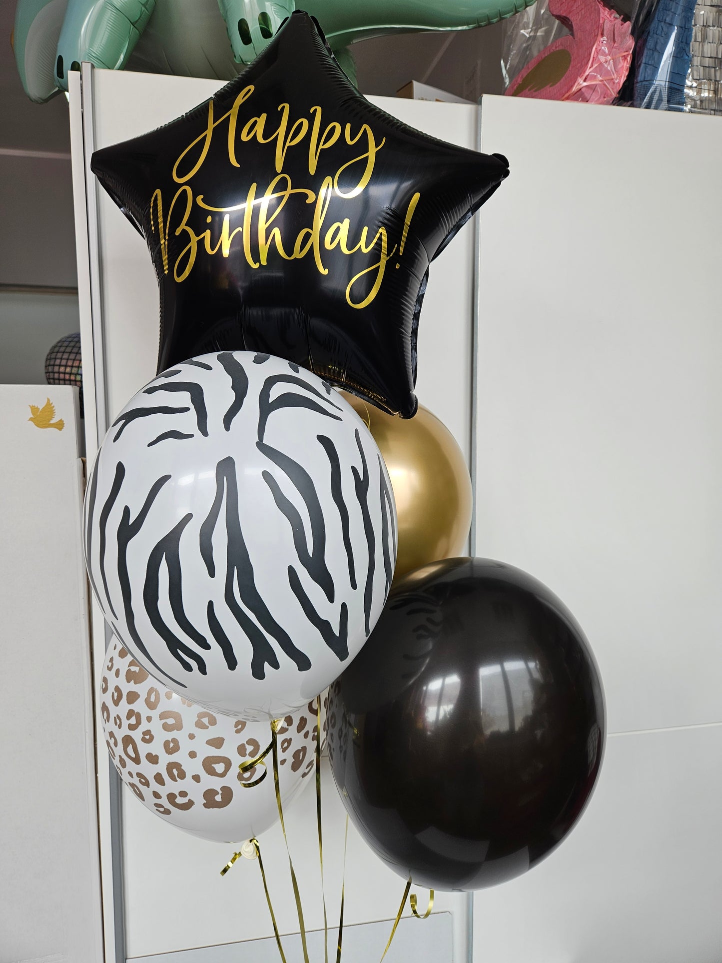 Zestaw bukiet balonów Happy Birthday panterka i zebra
