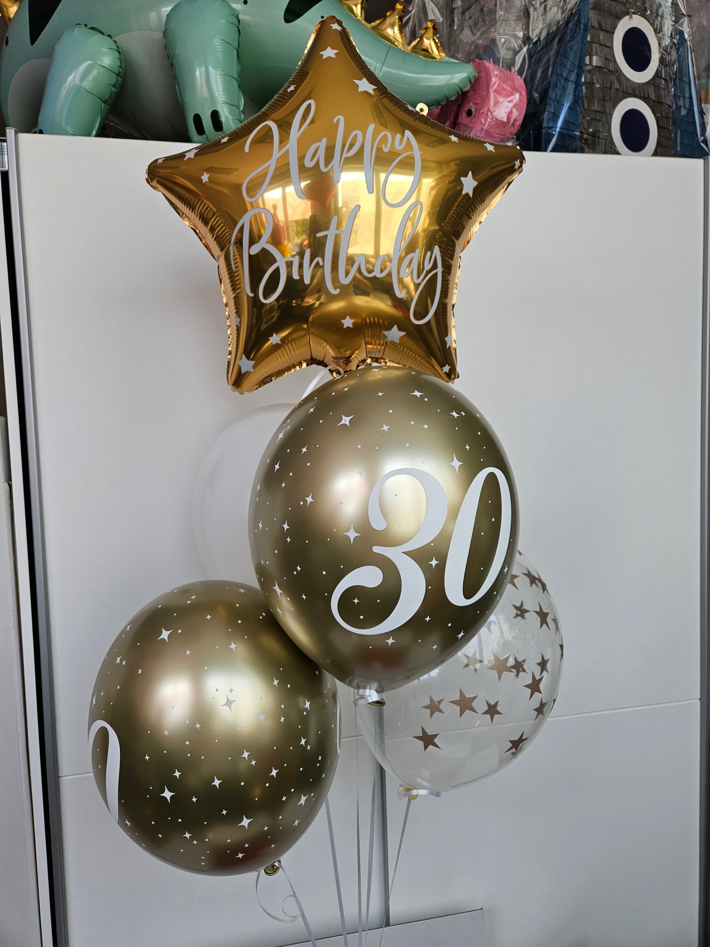 Zestaw bukiet balonów Happy Birthday na 30 urodziny biel i złoto