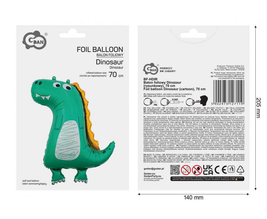 Balon foliowy Dinozaur rysunkowy, 70cm