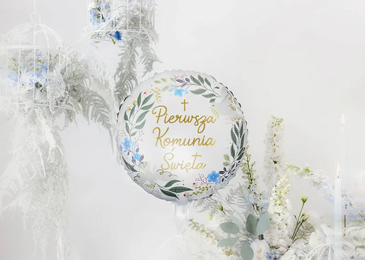 Balon foliowy ''Pierwsza Komunia Święta'' Z HELEM, 45 cm