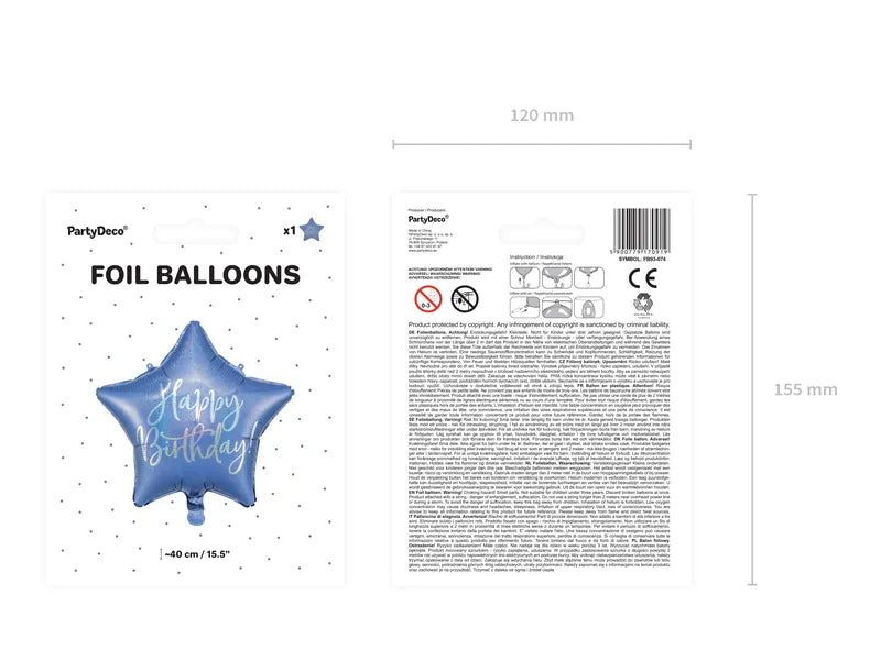 Balon foliowy Happy Birthday, 40cm, granat (1op./1szt.)