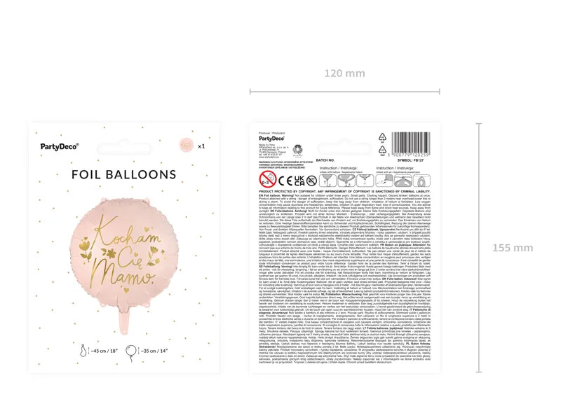 Balon foliowy ''Kocham Cię Mamo'', 35 cm, różowy