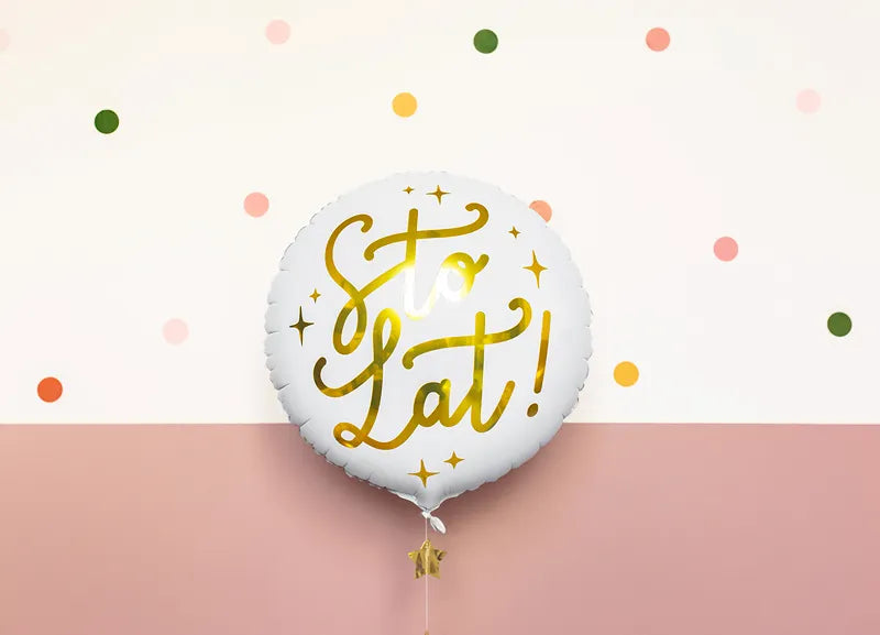 Balon foliowy "Sto lat!" biały, 35cm