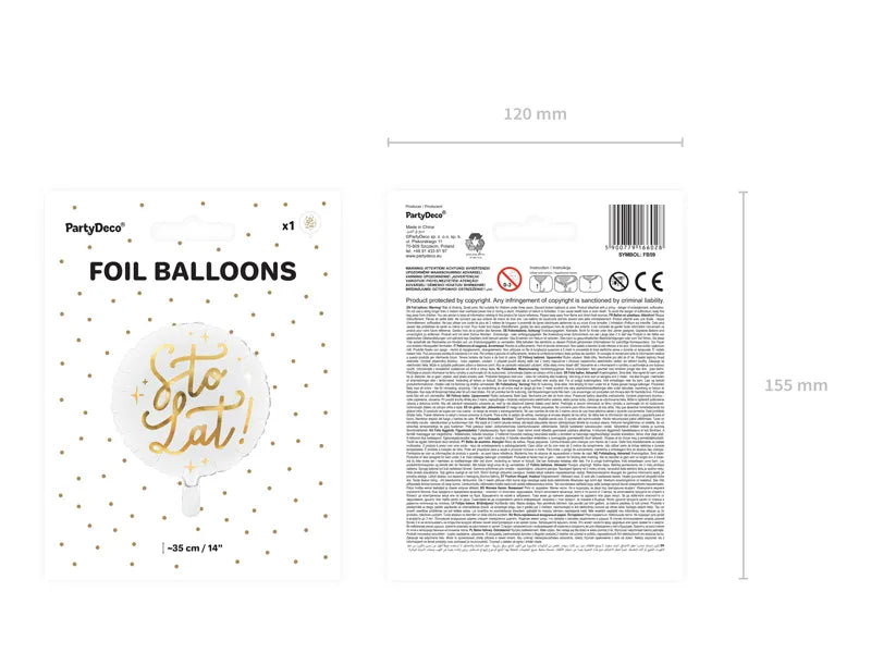 Balon foliowy "Sto lat!" biały, 35cm
