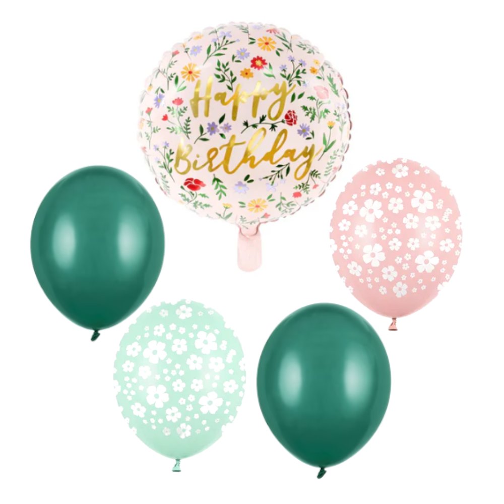 Balony z Helem w Pudełku Prezentowym – Happy Birthday Kwiaty