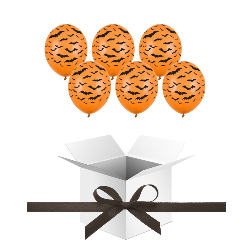 Balony z Helem w Pudełku Prezentowym – Nietoperze, Pastel Mandarin Orange