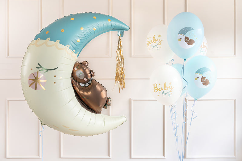 Balony z Helem w Pudełku Prezentowym – Baby Shower „Mom to Be, Baby Boy”