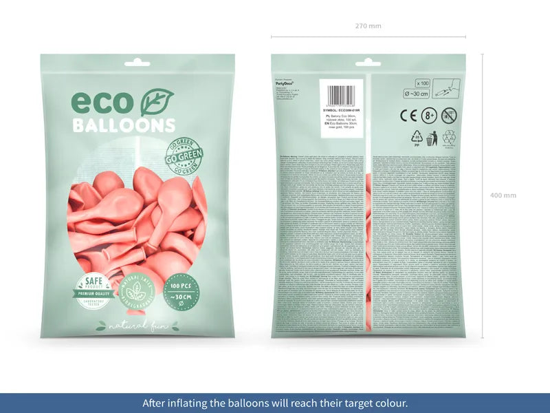 Balony Eco 30cm metalizowane, różowe złoto