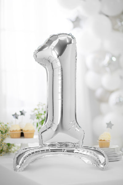 Stojący balon foliowy Cyfra 70cm, srebrny, różne warianty (0-9)