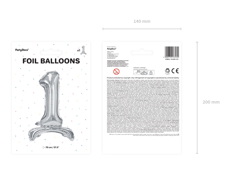 Stojący balon foliowy Cyfra 70cm, srebrny, różne warianty (0-9)
