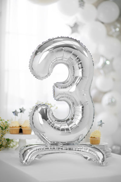 Stojący balon foliowy Cyfra 70cm, srebrny, różne warianty (0-9)