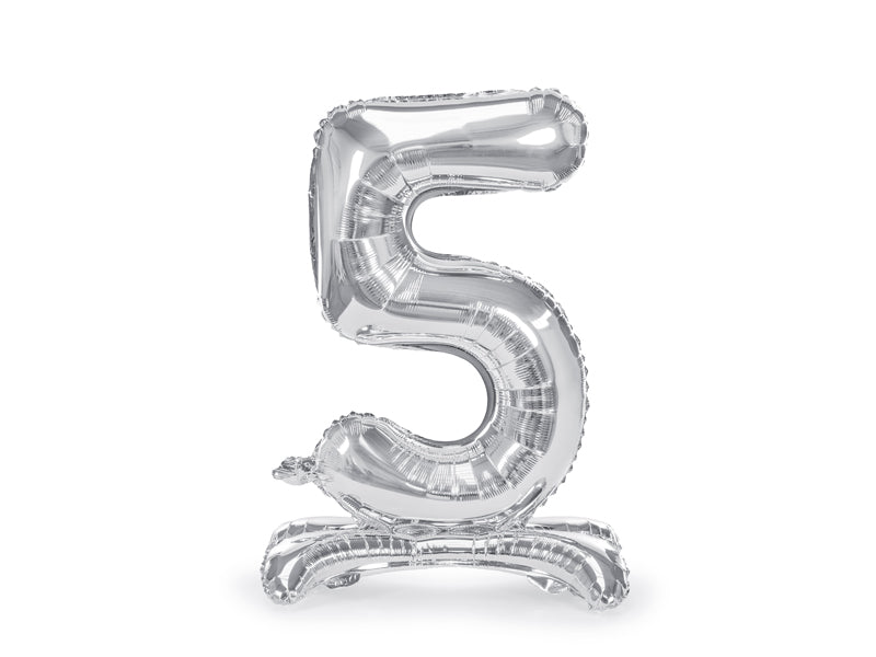 Stojący balon foliowy Cyfra 70cm, srebrny, różne warianty (0-9)