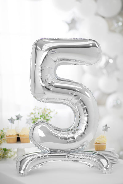Stojący balon foliowy Cyfra 70cm, srebrny, różne warianty (0-9)
