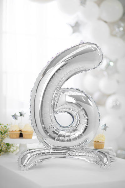 Stojący balon foliowy Cyfra 70cm, srebrny, różne warianty (0-9)