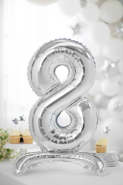Stojący balon foliowy Cyfra 70cm, srebrny, różne warianty (0-9)