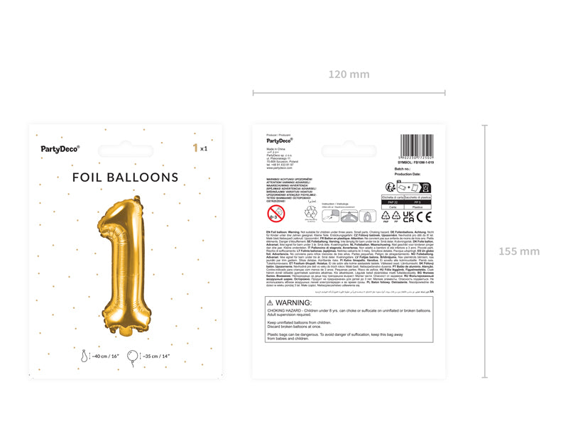 Balon foliowy Cyfra 35cm, złoty, różne warianty (0-9)
