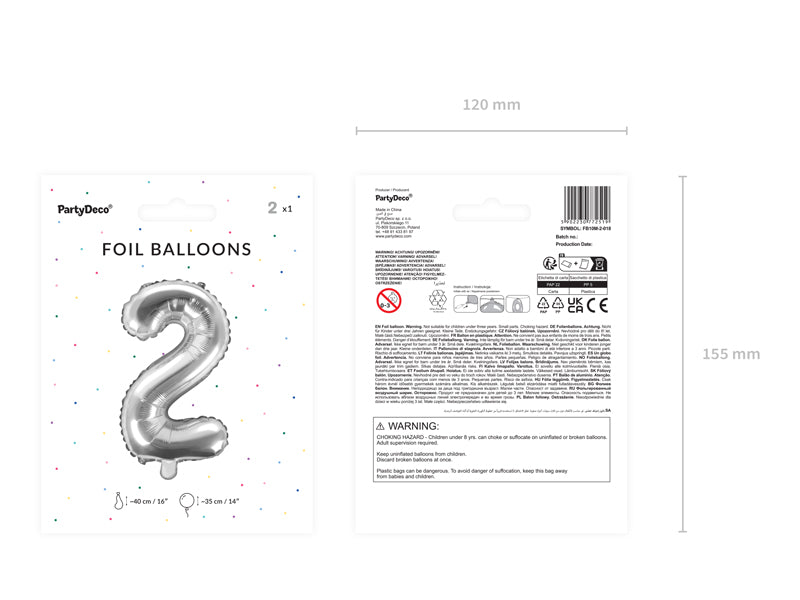 Balon foliowy Cyfra 35cm, srebrny, różne warianty (0-9)