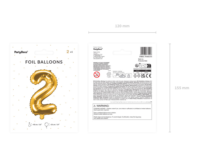 Balon foliowy Cyfra 35cm, złoty, różne warianty (0-9)