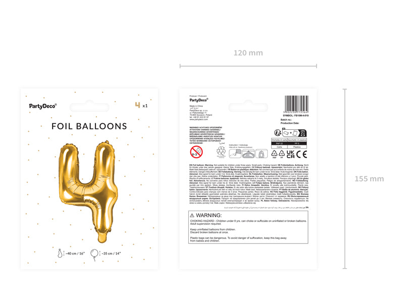 Balon foliowy Cyfra 35cm, złoty, różne warianty (0-9)