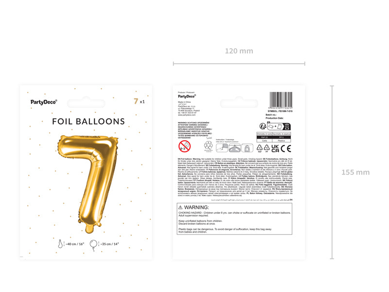 Balon foliowy Cyfra 35cm, złoty, różne warianty (0-9)