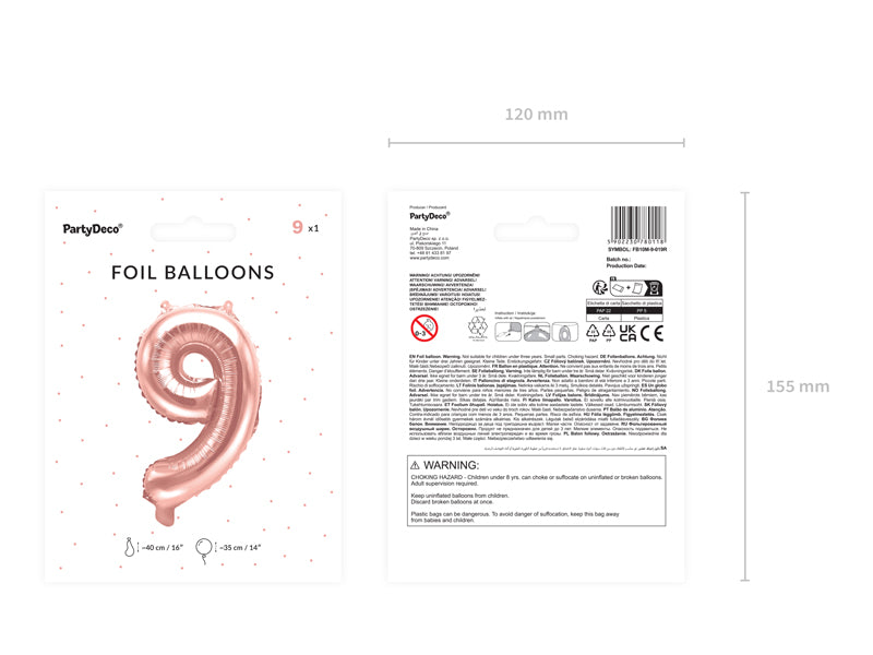 Balon foliowy Cyfra 35cm, różowe złoto, różne warianty (0-9)