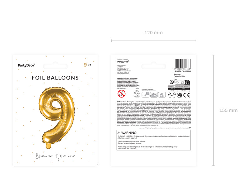 Balon foliowy Cyfra 35cm, złoty, różne warianty (0-9)