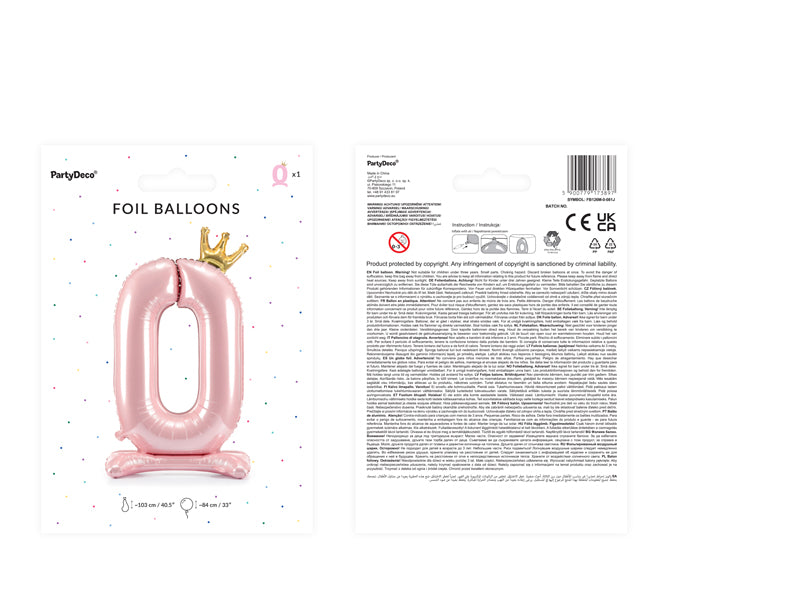 Stojący balon foliowy Cyfra 84cm, różowy, różne warianty (0-9)