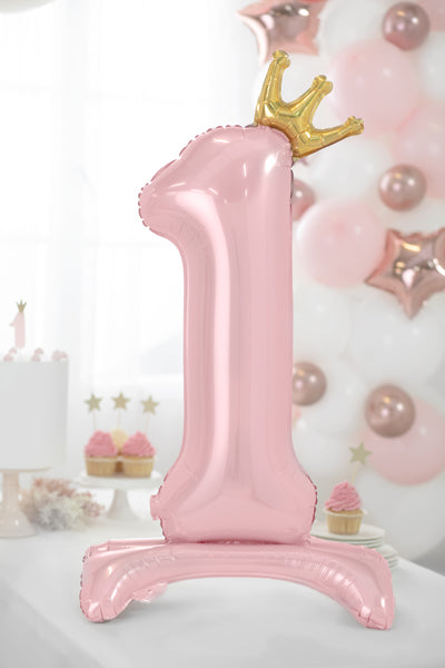 Stojący balon foliowy Cyfra 84cm, różowy, różne warianty (0-9)