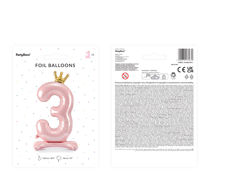 Stojący balon foliowy Cyfra 84cm, różowy, różne warianty (0-9)