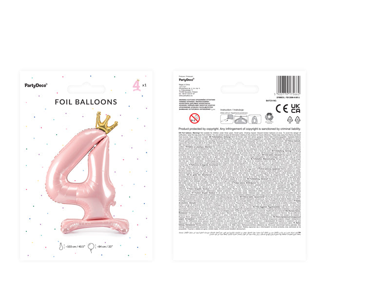 Stojący balon foliowy Cyfra 84cm, różowy, różne warianty (0-9)