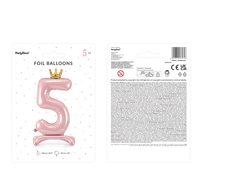 Stojący balon foliowy Cyfra 84cm, różowy, różne warianty (0-9)