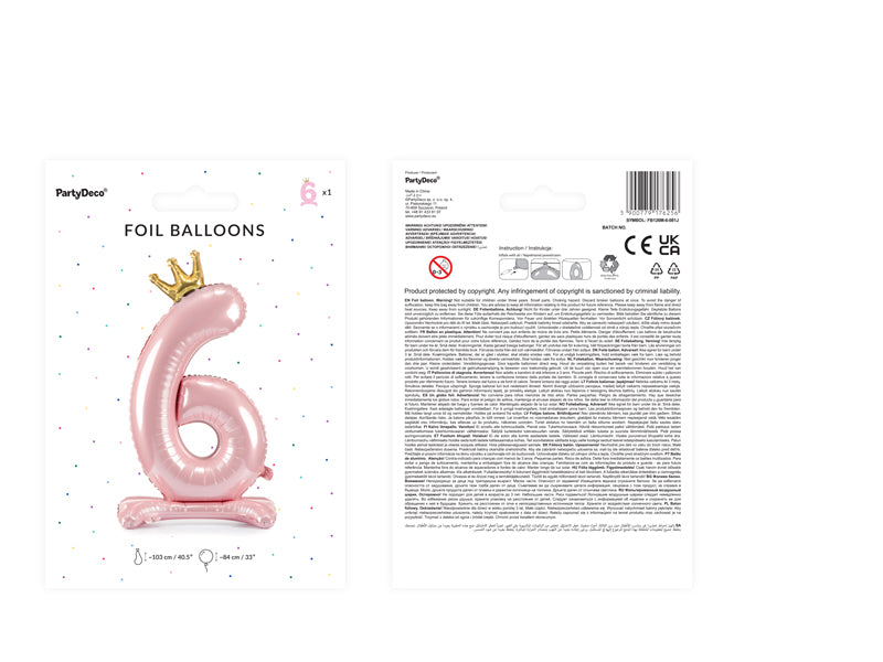Stojący balon foliowy Cyfra 84cm, różowy, różne warianty (0-9)