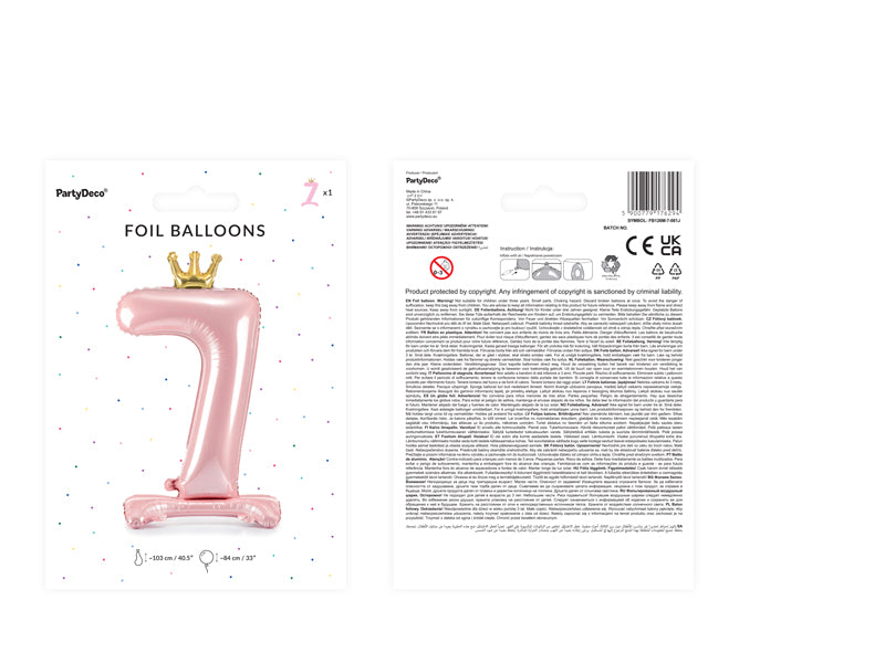 Stojący balon foliowy Cyfra 84cm, różowy, różne warianty (0-9)
