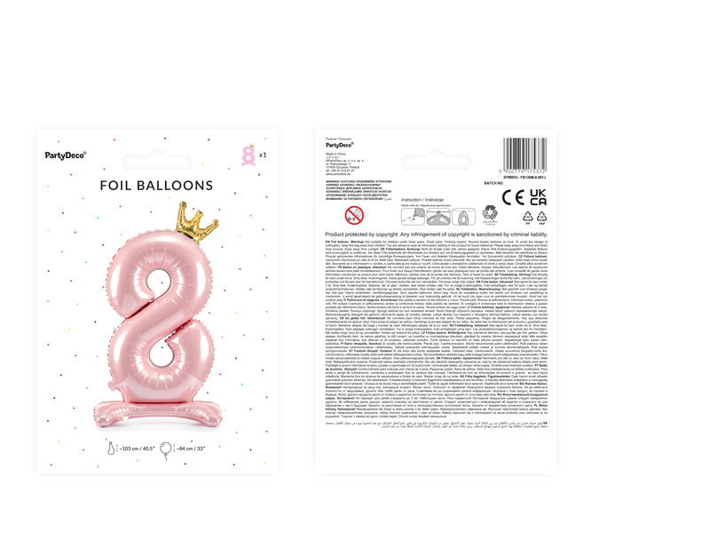 Stojący balon foliowy Cyfra 84cm, różowy, różne warianty (0-9)