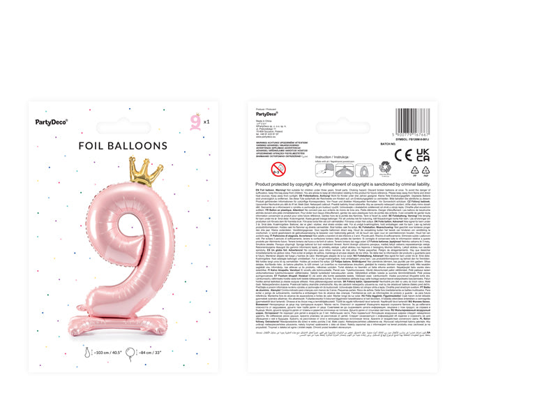 Stojący balon foliowy Cyfra 84cm, różowy, różne warianty (0-9)