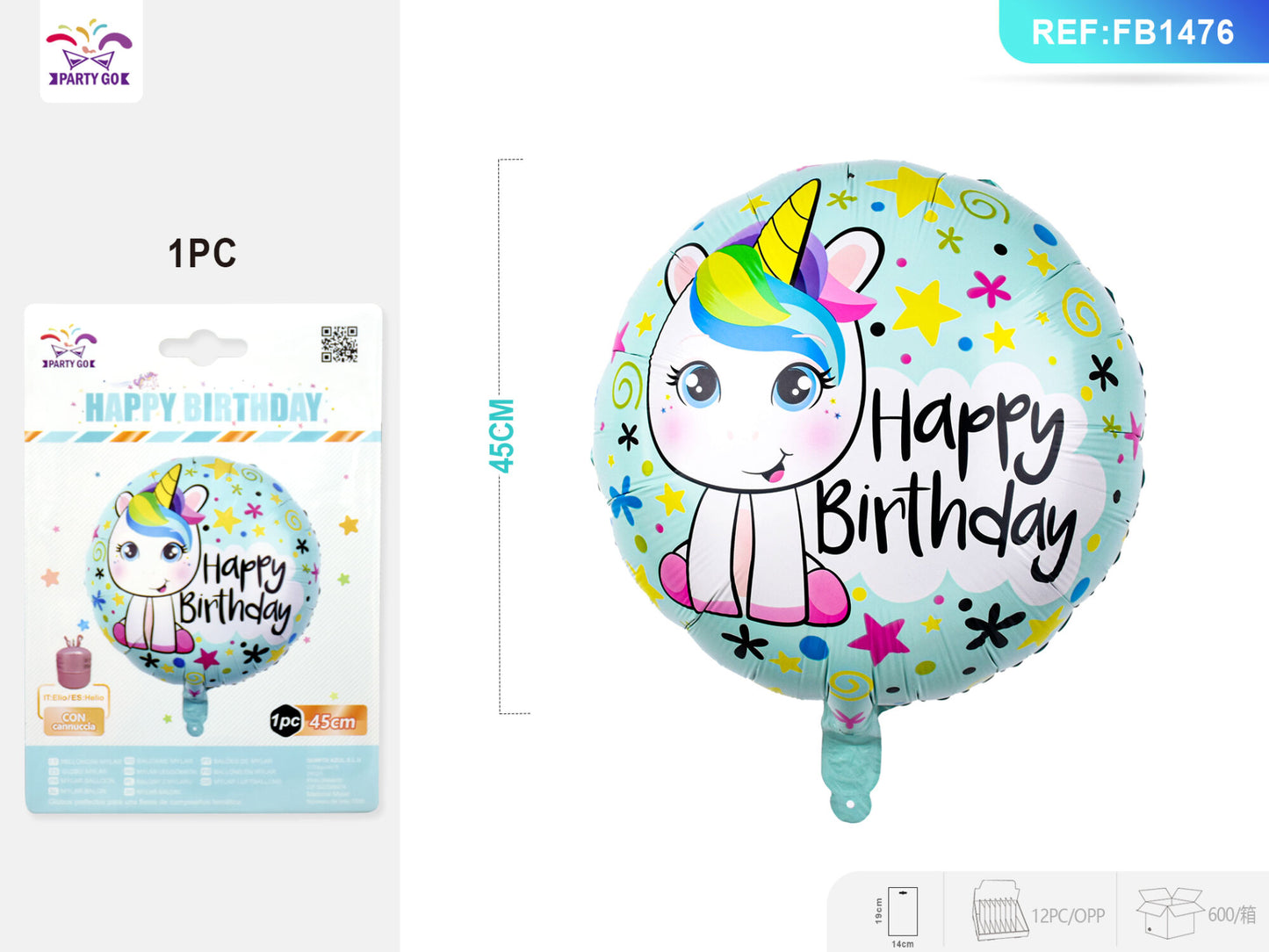 Balon Jedorożec Happy Birthday 45cm 1op./1szt.