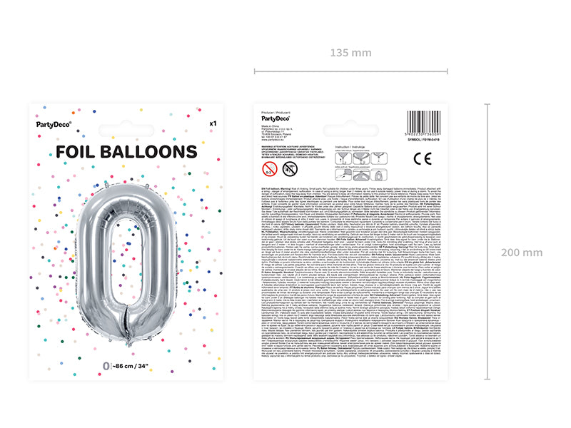 Balon foliowy Cyfra DUŻA 86cm, srebrny, różne warianty (0-9)
