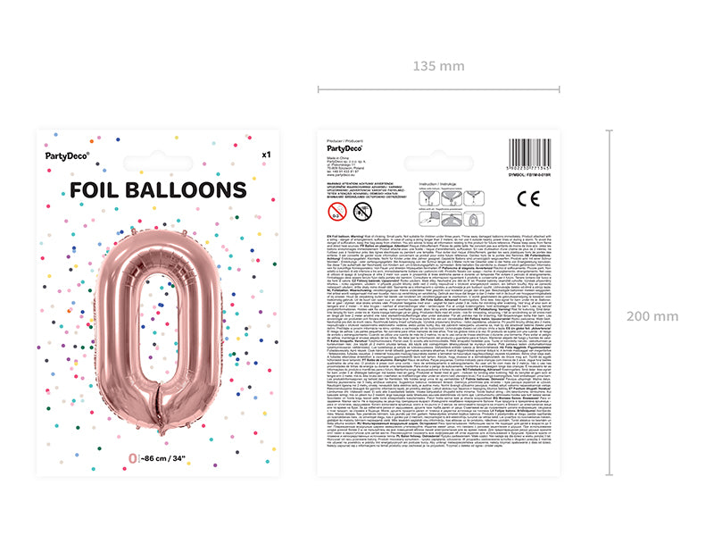 Balon foliowy Cyfra DUŻA 86cm, różowe złoto, różne warianty (0-9)