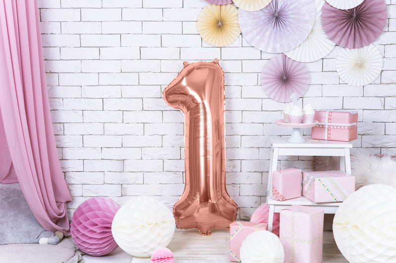 Balon foliowy Cyfra DUŻA 86cm, różowe złoto, różne warianty (0-9)