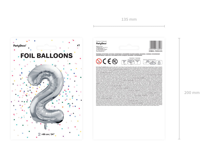 Balon foliowy Cyfra DUŻA 86cm, srebrny, różne warianty (0-9)