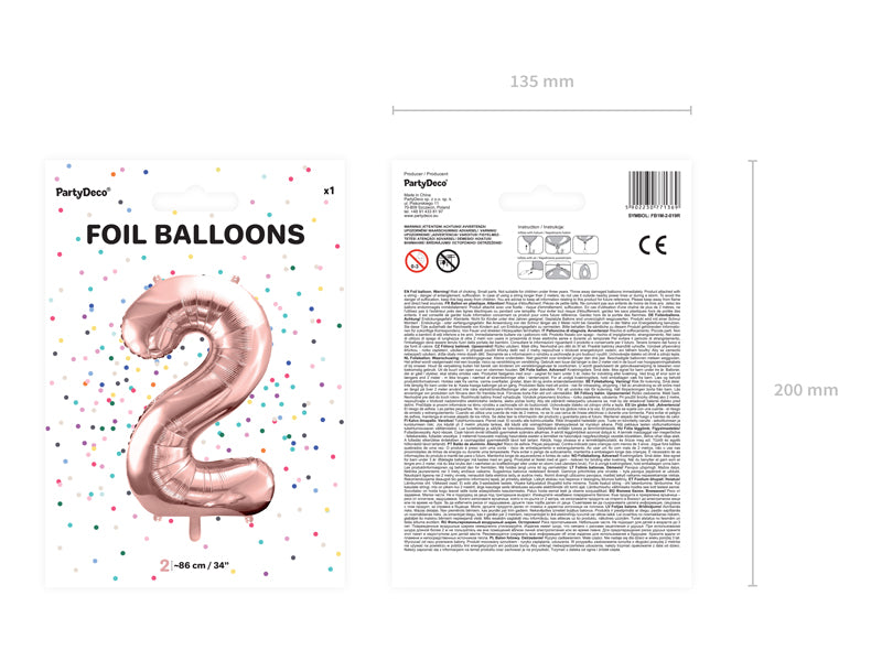 Balon foliowy Cyfra DUŻA 86cm, różowe złoto, różne warianty (0-9)