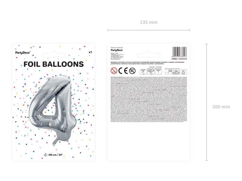 Balon foliowy Cyfra DUŻA 86cm, srebrny, różne warianty (0-9)