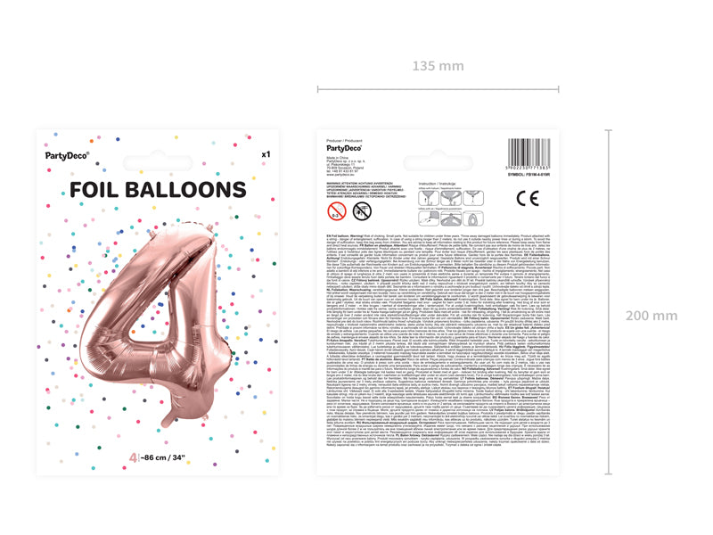 Balon foliowy Cyfra DUŻA 86cm, różowe złoto, różne warianty (0-9)