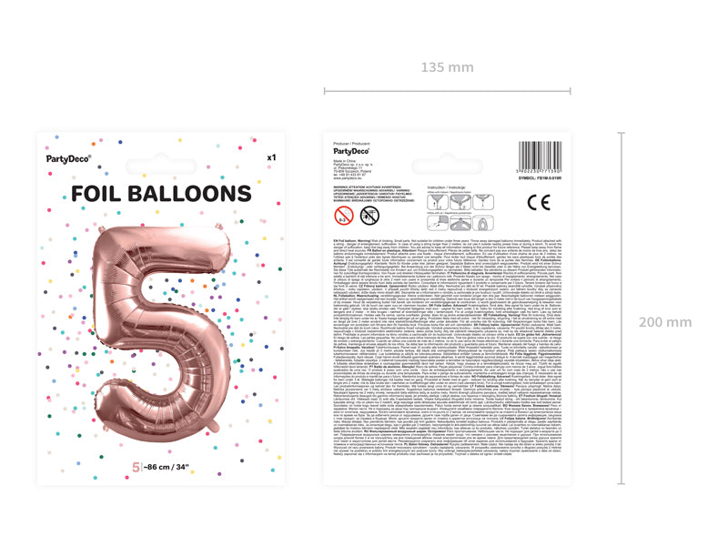 Balon foliowy Cyfra DUŻA 86cm, różowe złoto, różne warianty (0-9)