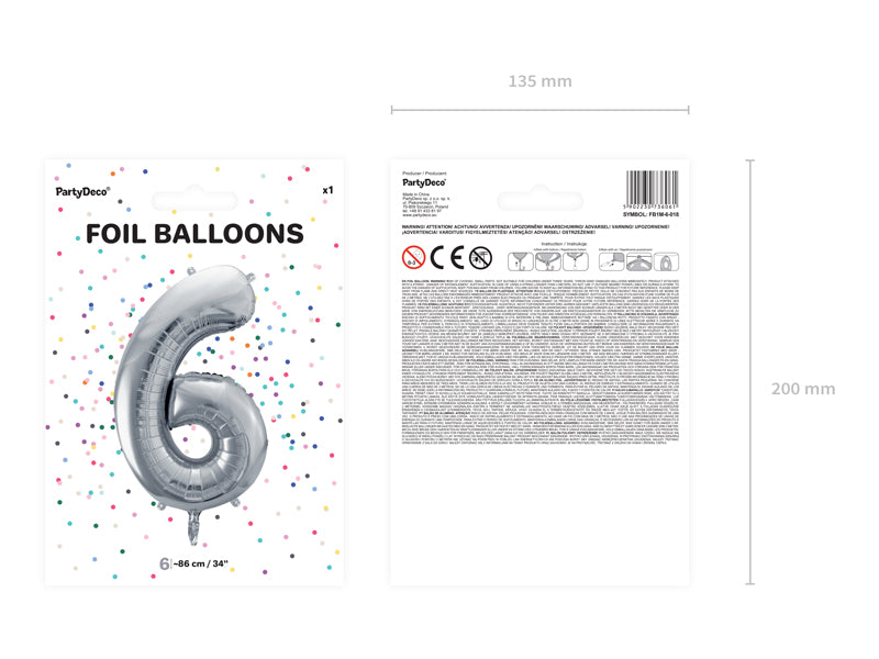 Balon foliowy Cyfra DUŻA 86cm, srebrny, różne warianty (0-9)