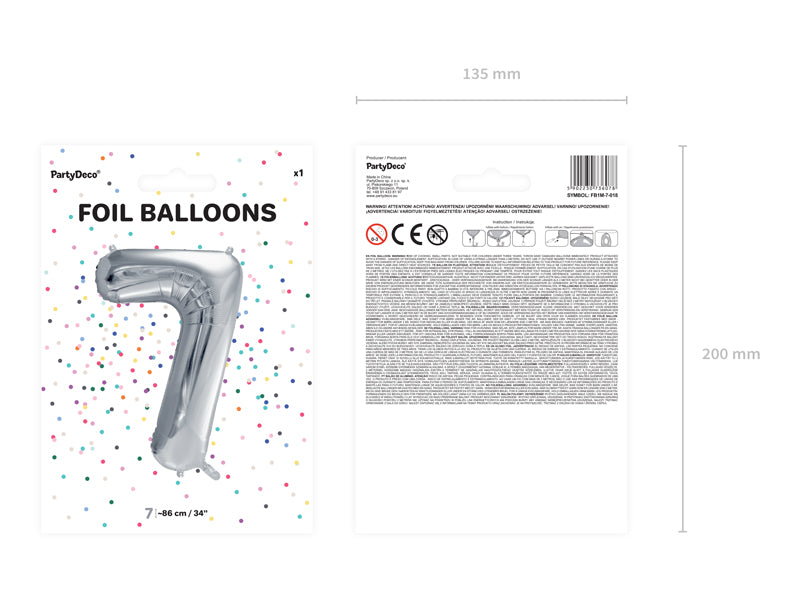 Balon foliowy Cyfra DUŻA 86cm, srebrny, różne warianty (0-9)