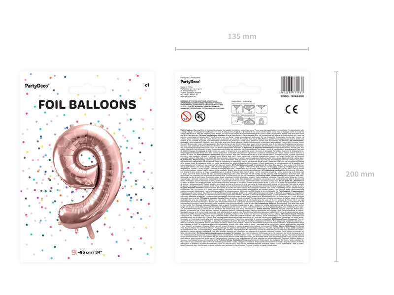 Balon foliowy Cyfra DUŻA 86cm, różowe złoto, różne warianty (0-9)